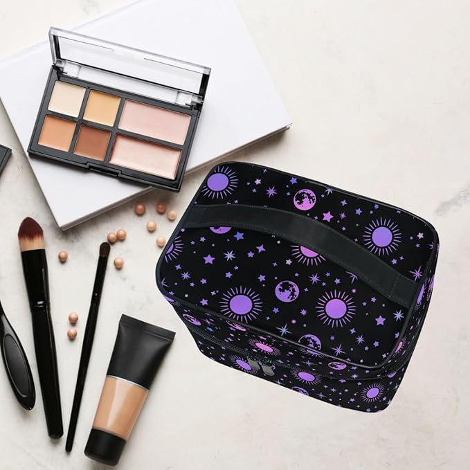 Makeup Bags, Moon Sun Stars Makeup Organizer Bags Toiletry Bag Box Travel Cosmetic Bag Make Up Train Case for Women Teen Girl Ladies