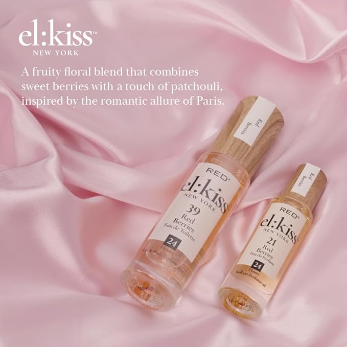 EL:KISS Roll On Perfume, Red Berries Inspired by YSt L's Mon Paris, Eau de Parfum 12mL (.40 Fl Oz), Hydrating & Long-Lasting, Alcohol-Free & Mineral Oil-Free, Infused With Jojoba, Argan & Coconut Oil