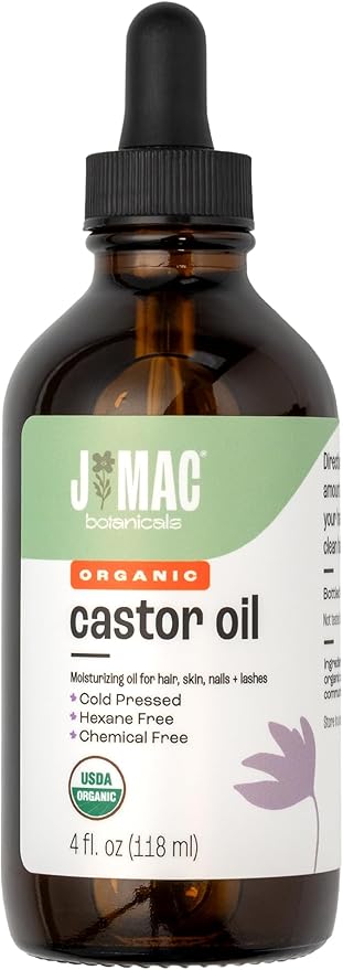 J MAC BOTANICALS Organic Castor Oil - Glass Bottle - 4 oz DROPPER