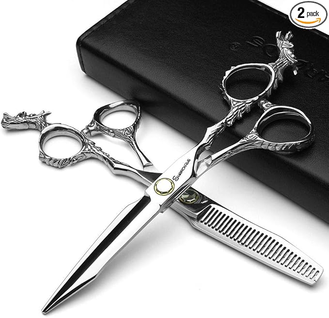 Sharonds 6/7 inch Professional Hair Cutting Scissors Set Hair Cutting Scissors Thinning Teeth Shears Set,Sliver Scissors,Barber,Salon,Hairdressing Scissors Kit,Japanese 440C Scissors (6-inch 2pc)