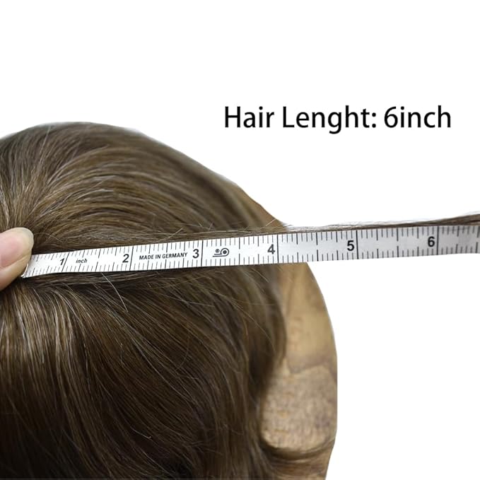 Mens Toupee Human Hair Piece French Lace Toupee for Man Hair System Indian Human Hair Replacement Systems V-Looped PU Front Hairpieces 8"X10" #530 5# MEDIUM LIGHT BROWN WITH 30% SYNTHETIC GREY
