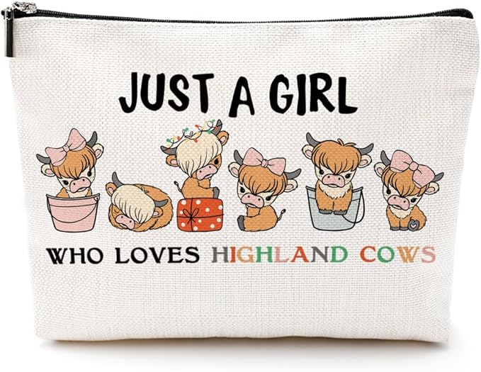 Highland Cow Gifts Funny Highland Cow Makeup Bag Cow Print Stuff Western Gifts Western Accessories Cosmetic Bag Toiletry Bag Zipper Pouch for Women Girls Female Sister Daughter Friend Birthday