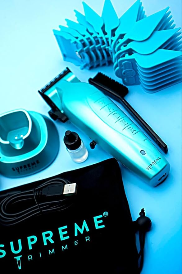 Supreme Trimmer Vader Clipper with DLC Taper Blade STC5098 | 210 Min Run Time 7500 RPM Hair Trimmer | Professional Brushless Motor Barber Clipper | Light Blue