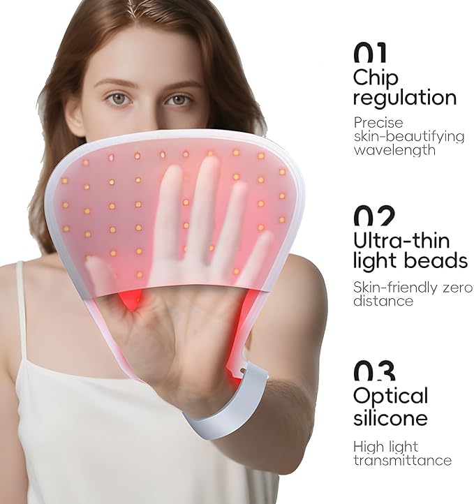 Red Light Therapy Glove for Hands - 630nm & 830nm LED Device for Pain Relief & Skin Rejuvenation, Rechargeable Hand Care with Auto Shut-Off