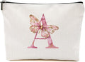 Initial Makeup Bag Pink Butterfly A Personalized Cosmetic Bag Monogrammed Gifts for Women Girls Bride Bridesmaid Monogram Zipper Pouch for Friendship Mothers Day Birthday Wedding Bridal Shower Gifts