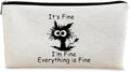 Black Cat Makeup Bag,Black Cat Gifts It's Fine I'm Fine Everything is Fine Funny Cat Cosmetic Bag Zipper Travel Toiletry Bag Best Gift Idea for Cat Lovers Teen Girls,Cat Moms Gifts
