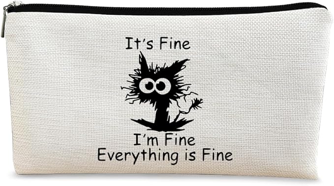 Black Cat Makeup Bag,Black Cat Gifts It's Fine I'm Fine Everything is Fine Funny Cat Cosmetic Bag Zipper Travel Toiletry Bag Best Gift Idea for Cat Lovers Teen Girls,Cat Moms Gifts