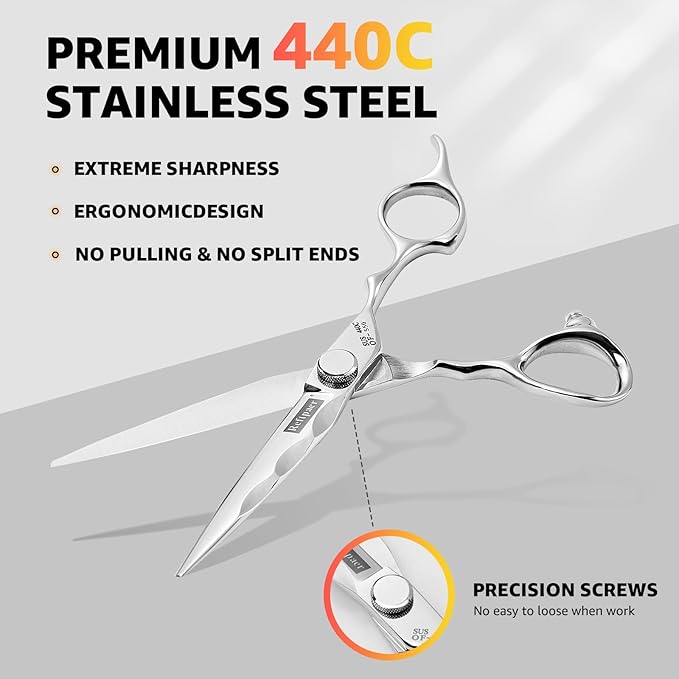Professional Hair Cutting Shears -SUS440C Stainless Steel Barber Scissors with Ergonomic Handle,Ultra Sharp Blades for Salon (Modern, 5.5)