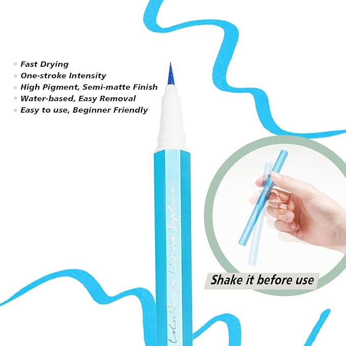 Liquid Eyeliner, Sky Blue Liquid Eyeliner Pen, Felt Tip Blue Eye Liner for Flexible Line Thickness - Easy to Remove with Warm Water - Drama Makeup&Body Art Use, (Skyline Blue)