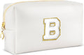 Gifts for Girls Initial Makeup Bag Personalized Cosmetic Bag with Zipper Cute Travel Toiletry Bags Waterproof PU Preppy Makeup Pouch Birthday Gift for Teen Girls Women(White B)