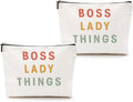 2pcs Boss Lady Gifts for Women Makeup Bag, Boss Lady Cosmetic Bag Thank You Gift from Coworker Mentor Supervisor Leader Christmas Birthday Retirement Gifts