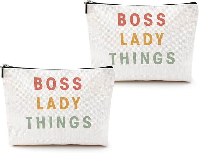 2pcs Boss Lady Gifts for Women Makeup Bag, Boss Lady Cosmetic Bag Thank You Gift from Coworker Mentor Supervisor Leader Christmas Birthday Retirement Gifts