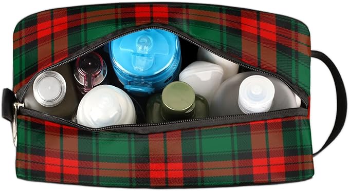Christmas Baofu Grid Green Red Travel Toiletry Bag for Women Men Lightweight Cosmetic Makeup Bag Organizer Waterproof Shaving Bag Dopp Kit with Large Capacity for Toiletries and Shaving Accessories