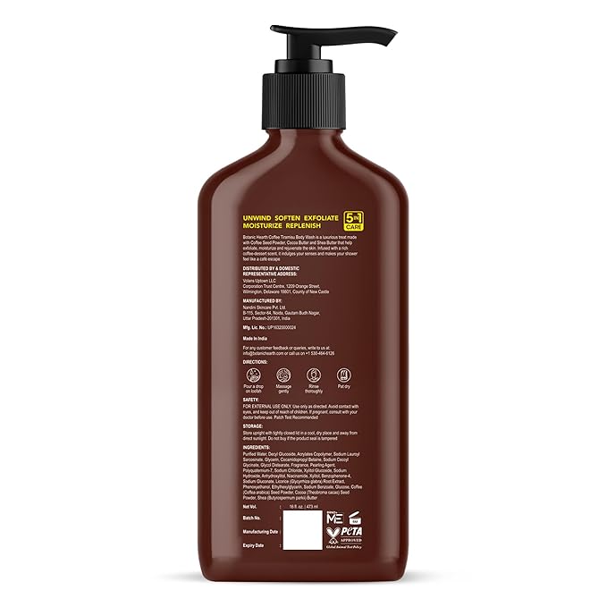Botanic Hearth Coffee Tiramisu Body Wash, 5-in-1 Care Formula, Paraben & Sulphate Free, 16 fl oz (473 ml), Nourishing Body Cleanser with Invigorating Coffee Aroma