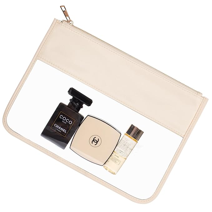 LETGO Clear Makeup Bag Pouch for Travel with Zipper,Clear Cosmetic Bag for Women Waterproof Snacks Bag Stadium Purse Toiletry Bag Bogg Bag Accessories (0-Beige)