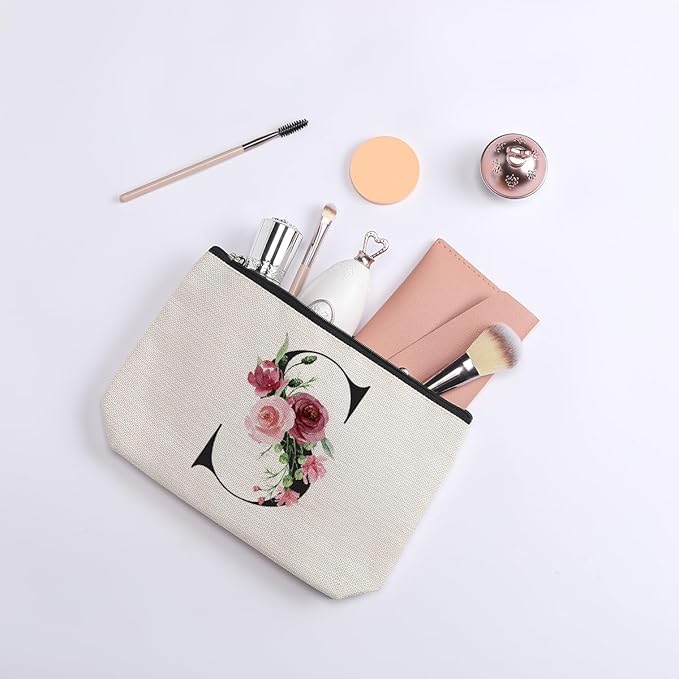 Initial Makeup Bag, Personalized Gifts for Women, Bridesmaid Gifts, Birthday Gifts for Women Mom, Gifts for Best Friend, Bride Bridesmaid Cosmetic bag (Letter S)