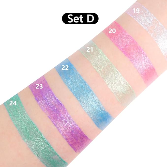 6Pcs Cream Eye Shadow Sticks Makeup for Women, Transparent Pink Hot Pink Yellow Green Dazzling Blue Purple Cyan Green Shimmer Matte Eye Shadow Brightener Stick for Eyes, Waterproof Eyeshadow Pencil 04