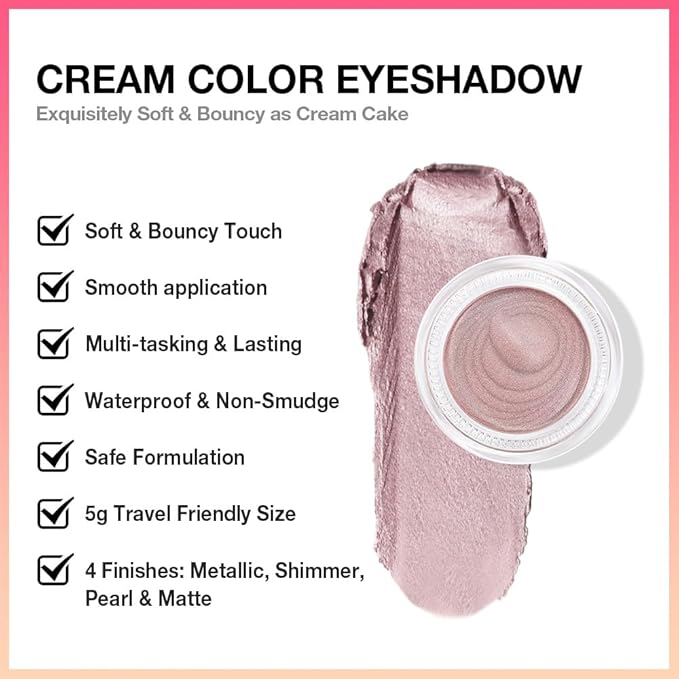 Cream Glitter Light Champagne Shimmer Metallic Eyeshadow Palette Makeup For Mature Women, Mini Instant Holographic Eyeshadow, Sombras Crema Para Ojos, Talc, Paraben & Cruelty Free, 730