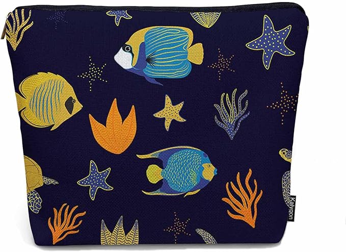 Sea Animal Makeup Bags Makeup Organizer, Ocean Sea Turtle Starfish Seaweed Flax Toiletry Bags Travel Cosmetic Bag Makeup Purse Pouch Skincare Bag Wallet Bags For Women Female Mom Daughter