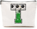 Soccer Gifts Initial Makeup Bag Monogrammed Cosmetic Bag Letter T Zipper Pouch Soccer Accessories for Girls Women Player Coach Friend Stuff Graduation Birthday Gifts
