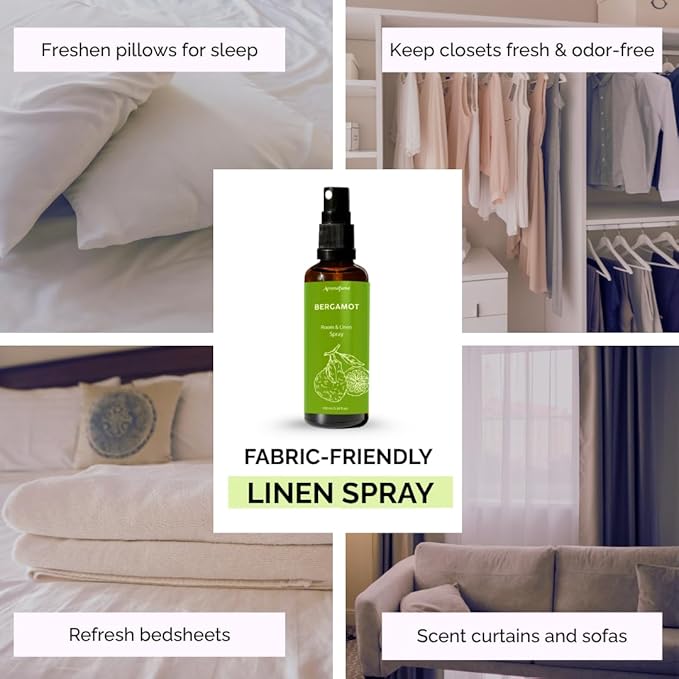 Bergamot Room, Linen & Pillow Spray by Aromafume | 100ml/3.38 fl oz | with Pure Bergamot Essential Oil | Aromatherapy Spray for Relaxation, Sleep & Stress Relief | Mist for Bedding, Fabric