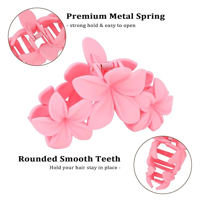 Hawaiian Flower Hair Clips Large Matte Hair Claw for Women Non-Slip Strong Hold Clips for Thick Hair, Hair Accessories,Blue,Purple,Pink,Yellow