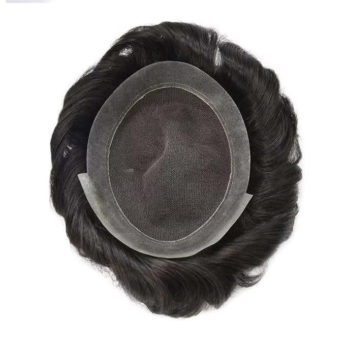 FACE MIRACLE Hair System for Men French Lace Mens Toupee Human Hair Replacement System Lace with PU Toupee for Men Male Hair Piece Wigs 7"X9" #2 Darkest Brown