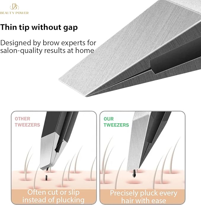 Ultra-Precision Professional Slant Tweezers for Women Facial Hair - German Stainless Steel, Lightweight Black Tweezers for Women & Men, Ideal for Eyebrow & Facial Grooming (Pink)