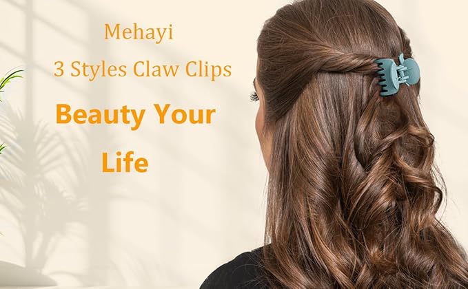 Mehayi 9 PCS Matte Hair Clips Claw for Women Girls, 3 Styles Nonslip Small Hold Strong Hold Cute Jaw Clip Barrettes for Thick Thin Long Short Hair, Fashion Acrylic Hair Clamps Styling Accessories