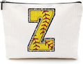 Softball Gifts Initial Monogrammed Cosmetic Bag Letter Z Zipper Pouch for Girls Women Softball Player Coach Friend Graduation Birthday Gifts