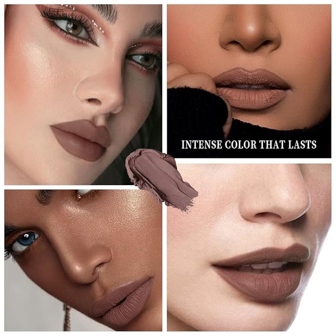 Brown Matte Cream Lipstick,Velvet Waterproof Long Lasting Smudge Proof for Women Lip Stick,Magic Lipstick 24 Hours Original Lip Liner Makeup,labiales mate 24 horas originales,Vegan,1 Count