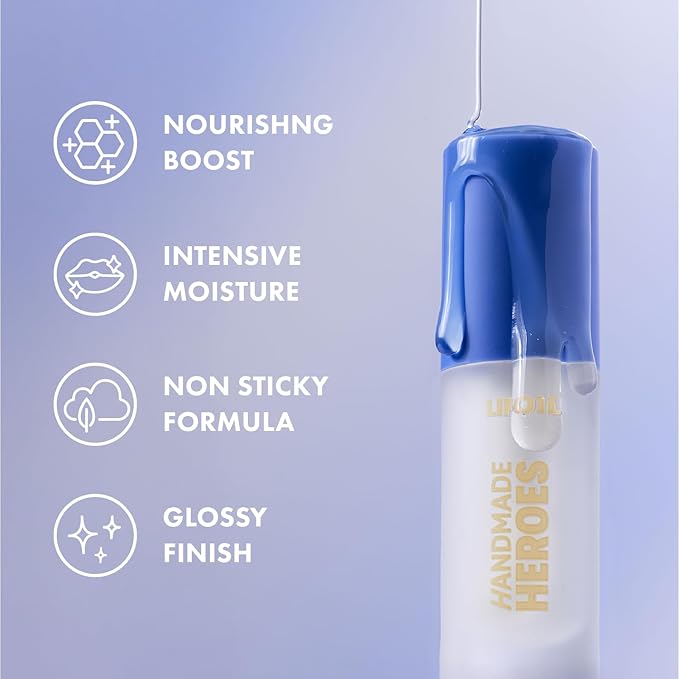 Handmade Heroes 100% Natural Vegan Lip Oil with Squalane Non-Sticky Lip Gloss Moisturizing, Shiny, Nourishing Korean Lip Gloss - Super Glaze (Clear)