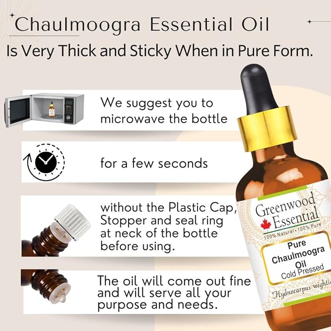 Greenwood Essential Pure Chaulmoogra Oil (Hydnocarpus wightiana) 100% Natural Therapeutic Grade Cold Pressed for Personal Care 30ml (1.01 oz)