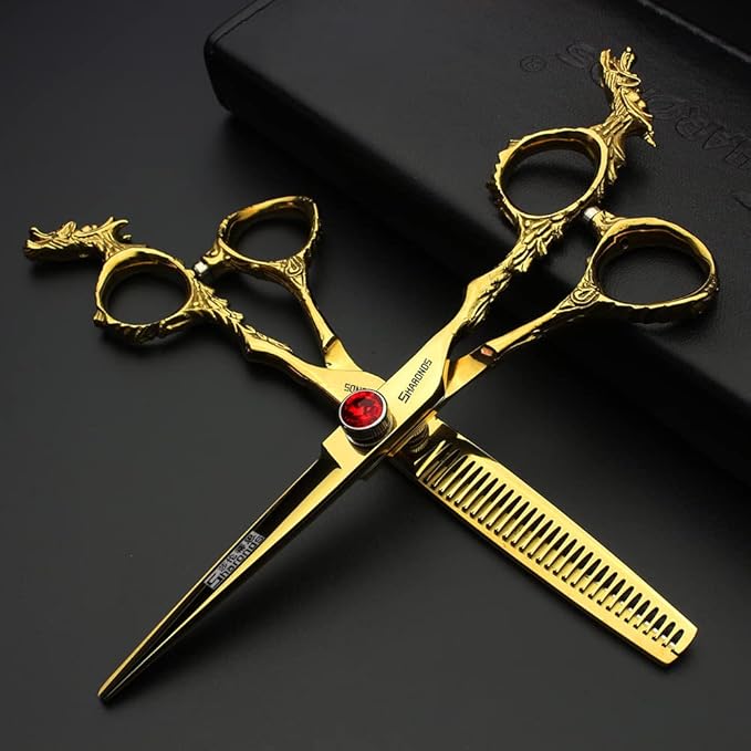 6/7-inch professional hairdresser set, stainless steel scissors hairdresser's exclusive hairdresser. (6 inch-2pc-C)