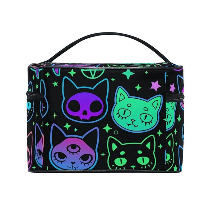 Cosmetic Bag Rainbow Cat Witchcraft Moon Star Travel Makeup Organizer Bag Portable Train Case for Women Girls