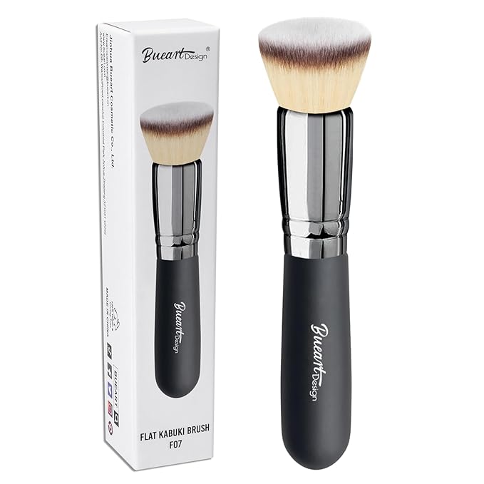 Bueart Design Flat Top Buffing Foundation makeup Brush ULTRA SOFT DENSE Kabuki Make up Brush for Liquid, Cream, Mineral Powder Blending, Flawless Face Brush makeup Brushes