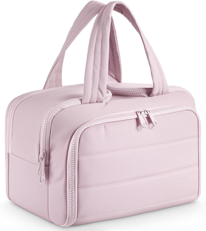 Travel Toiletry Bag:  Large Capacity, 4 Compartments, Wet/Dry Separation, Ultra-Soft Lightweight Fabric & Anti-Spill Design for Travel,Gym,Gift(11.8" L) (Soft Pink)