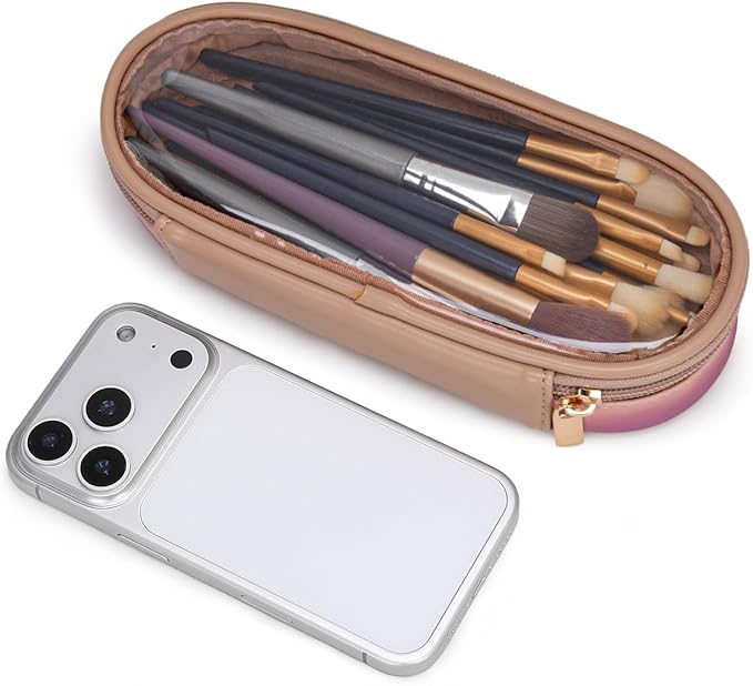 Montana West X Wrangler Travel Makeup Bag 2pcs Set Large Cosmetic Bag with Makeup Brush Holder Portable Make Up Organizer Cute Toiletry Bag with Divider and Handle for Women Gradient