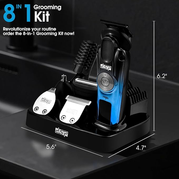DSP Men's Grooming Kit, Beard Trimmer for Men, Nose Trimmer, Body Trimmer, Foil Shaver, T-Blade, Mustache, Cordless Hair Trimmer, IPX6 Waterproof,2 Speeds Adjustable, Gift for Men (Blue)