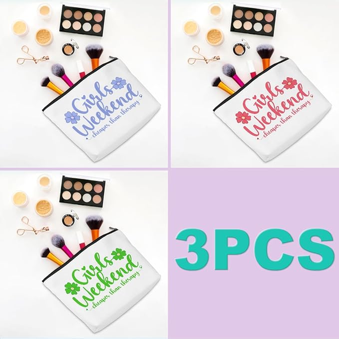 3 Pcs Girls' Trip Makeup Bag - Cosmetic & Toiletry Zipper Pouch Weekender Bags for Women's Friendship Gifts & Bachelorette Party Favors