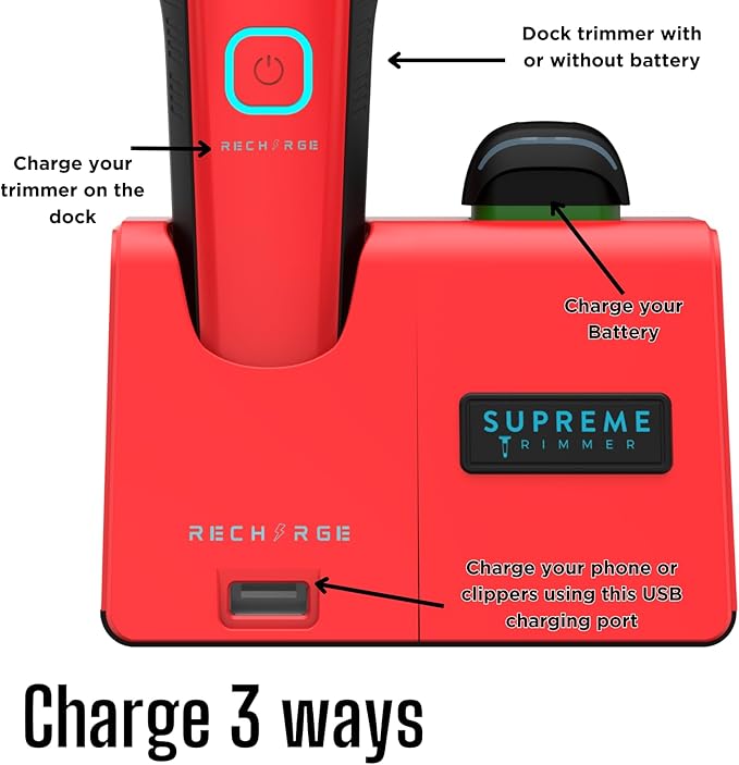Supreme Trimmer Recharge ST777 – Professional Barber Trimmer with 2 Removable Batteries | 8000 RPM Motor, Zero Gap DLC Blades, Smart Charging Dock, USB-C Fast Charge
