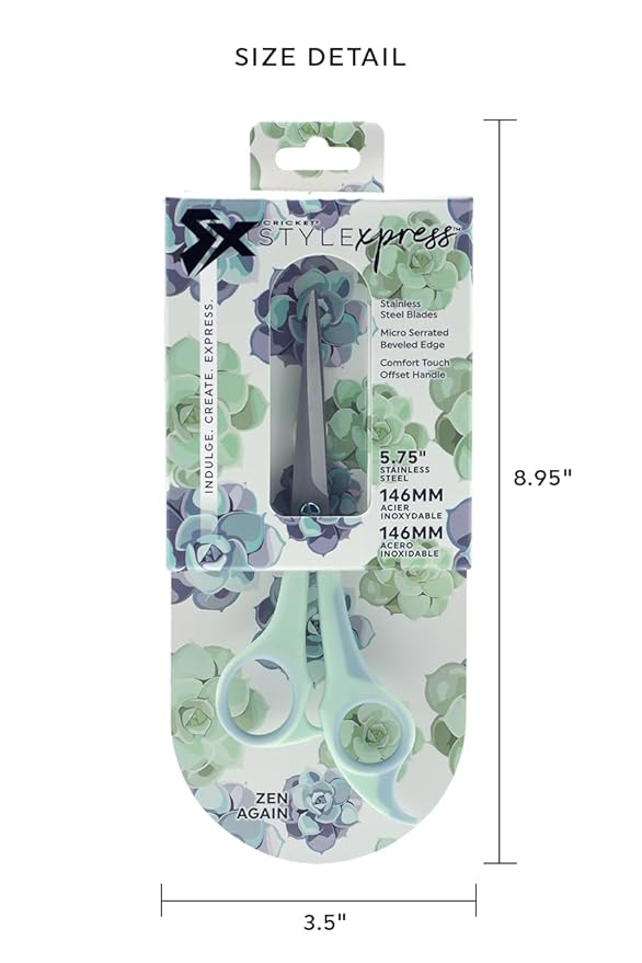 Cricket Style Xpress Zen Again Hair Cutting Scissors - Sharp Micro-Serrated Beveled Blades, Stainless Steel Shears Hair Scissors - Wet & Dry Use, Barber Accessories - 5.75", Sea Foam Green & Soft Blue