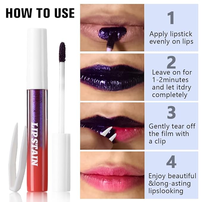 Matte Liquid Lip Stain Peel Off Lip liner Tattoo with Tweezer, Orange Red Liquid Lipstick Lipstain Long Lasting Waterproof for Women, Highly Pigmented Not Faded Smudge-proof Easy to Apply, 06