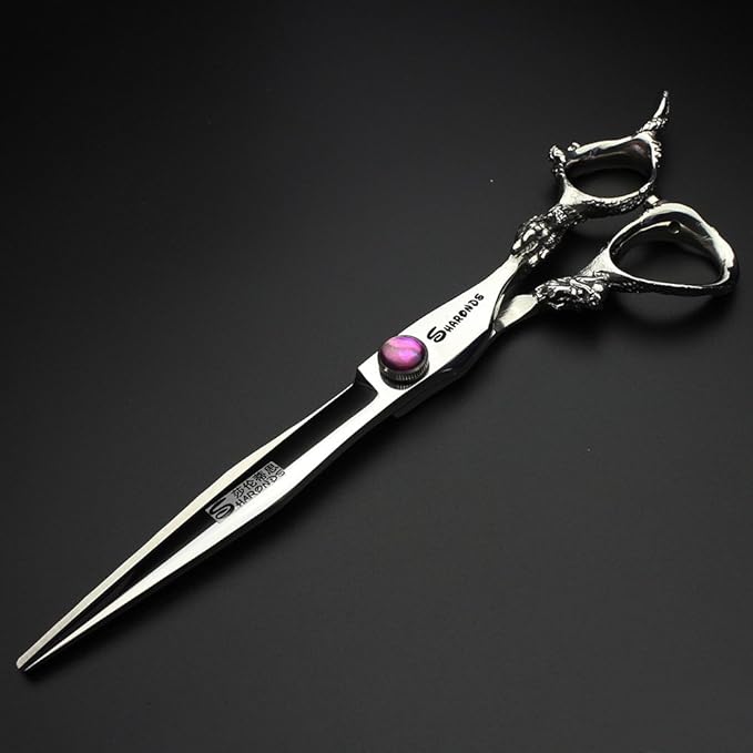 7 inch barber scissors, purple diamond barber scissors, suitable for barbers/families/individuals(7 Inch Flat-AA)