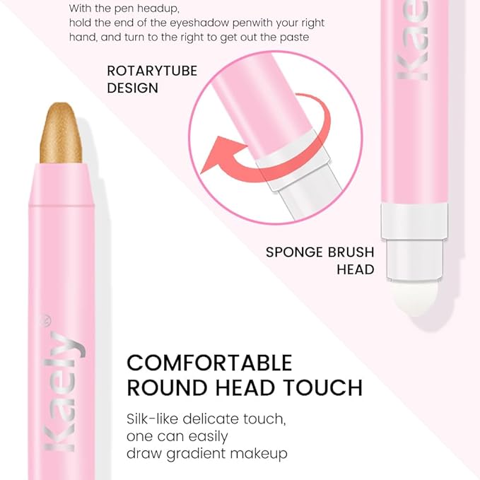 evpct 1Pcs Beige Gold Shimmer Cream Eye Shadow Brightener Sticks for Eyes Waterproof Pigmented, Double Ended Cream Eyeshadow Stick Pencil Pen with Applicator, Eye Shadow Palette Highlighter Makeup 15