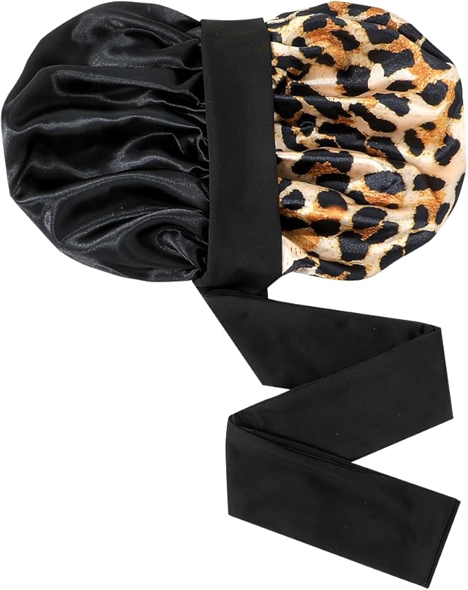 GDTOGRT Satin Silk Bonnet for Sleeping Women - Double Layer Sleep Hair Bonnets Caps for Curly Braid Hair with Tie Band