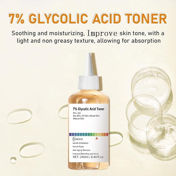 7% Glycolic Acid Exfoliating Toner, Exfoliating Facial Toner, Pore Minimizing Toner, Smooth Skin, Even Tone, Hydrating Formula