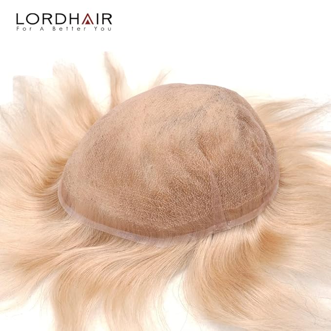 Lordhair Toupee for Men European human hair Full French Lace Hairpieces，Base Size 8x10 inch Hair Replacement System for Men Natural Hairline Human Hair Wig #22 Light Blond