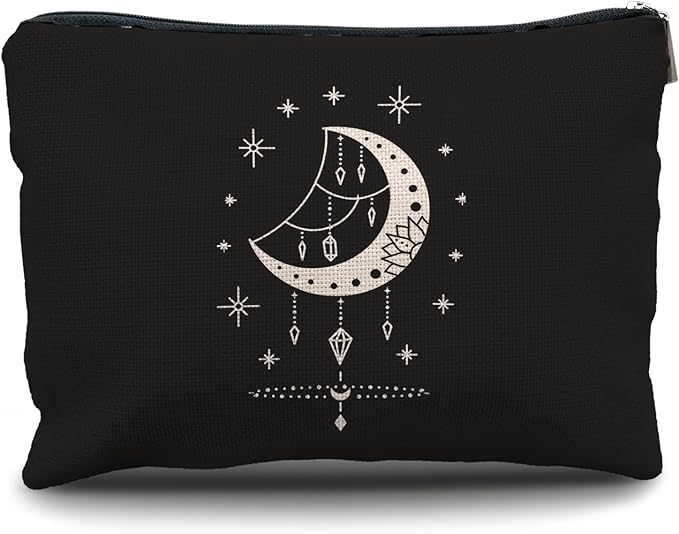 Nogrit Tarot Makeup Bag,Witchy Gifts,Witchy Gifts For Women,Boho Makeup Bag,Boho Crescent Moon Celestial Small Cosmetic Makeup Bag for Purse
