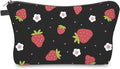 Cute Travel Makeup Bag Cosmetic Bag Small Pouch Gift for Women (Strawberry Black)